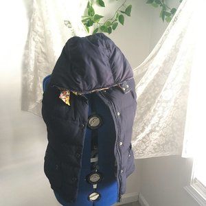 Navy and floral puffer vest.